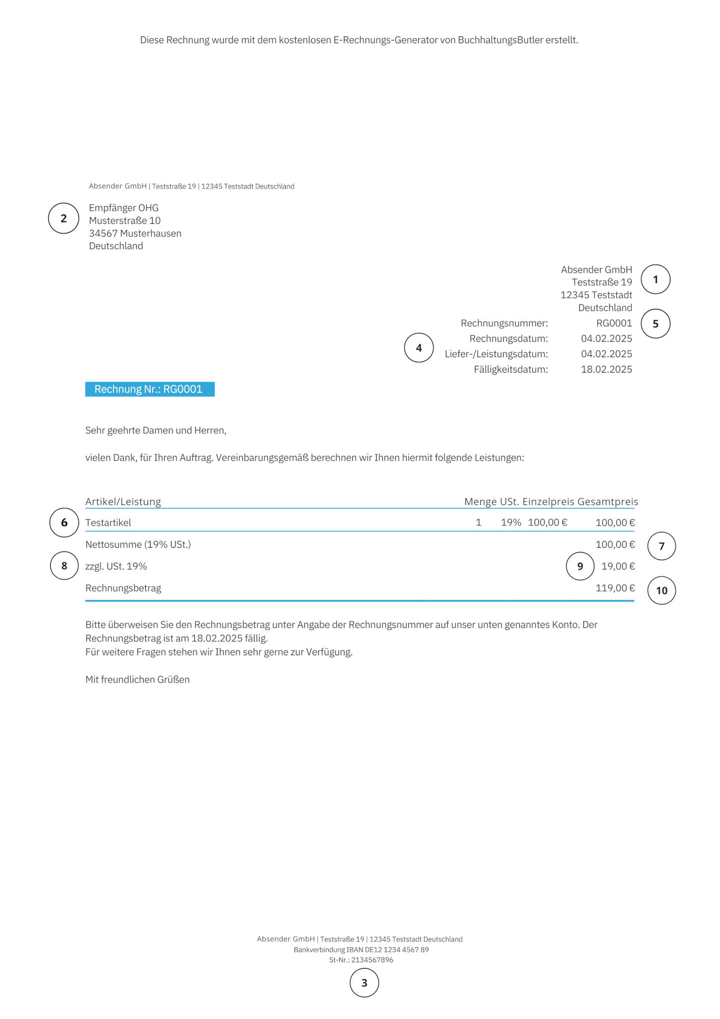 E-Rechnung erstellen Muster